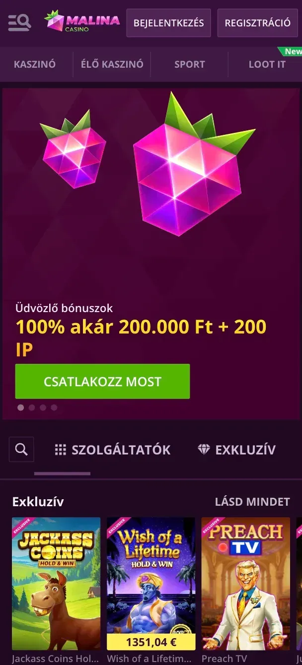 Malina casino mobilalkalmazás